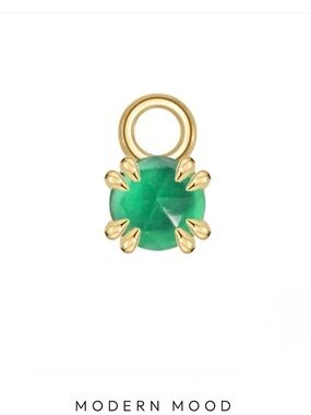 Round Rose Cut Green Chalcedony Genuine Gemstone by Modern Mood 14K YG Charm